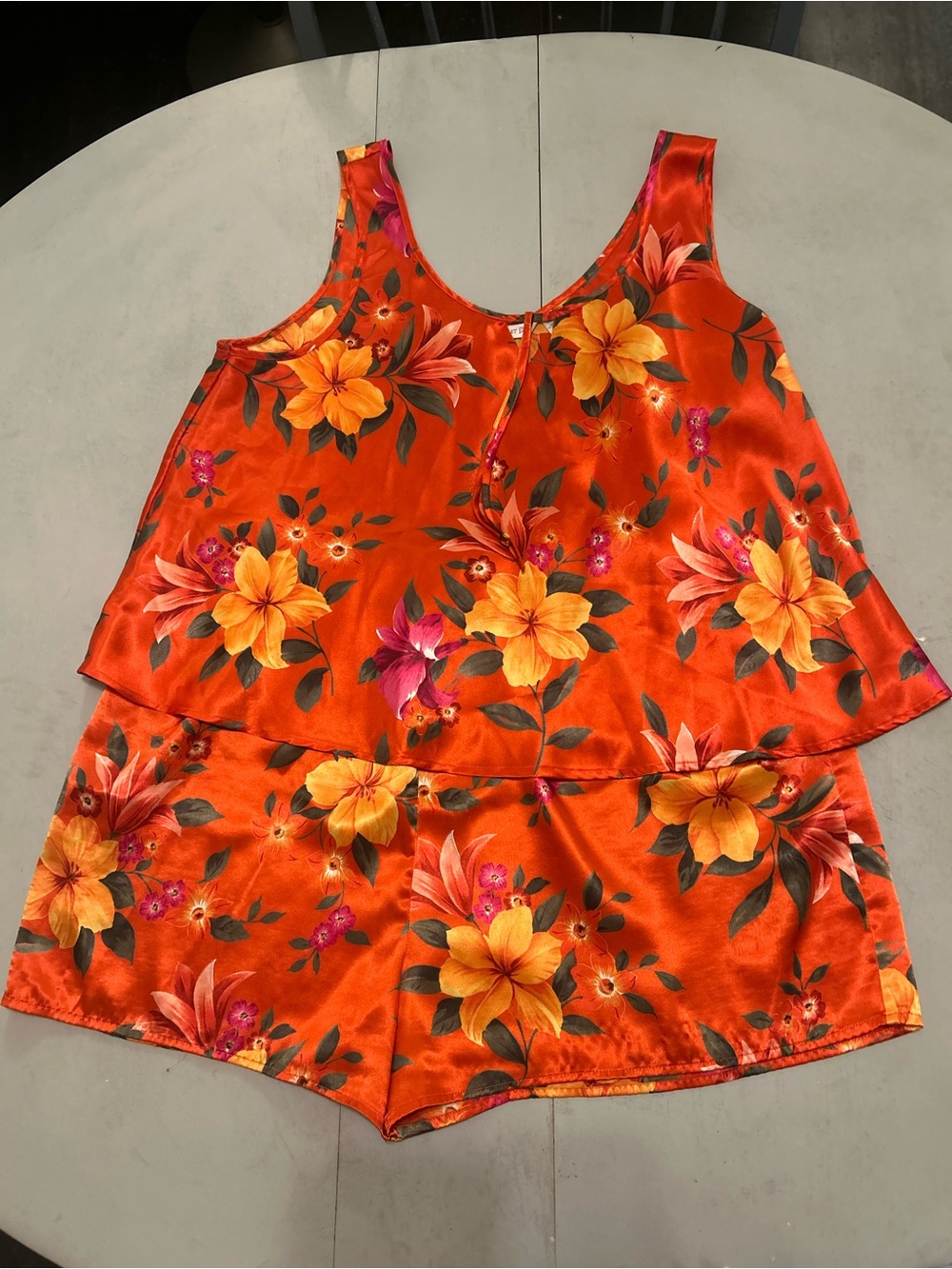 Victoria's Secret Orange Floral Satin Tank & Shorts Sleep Set